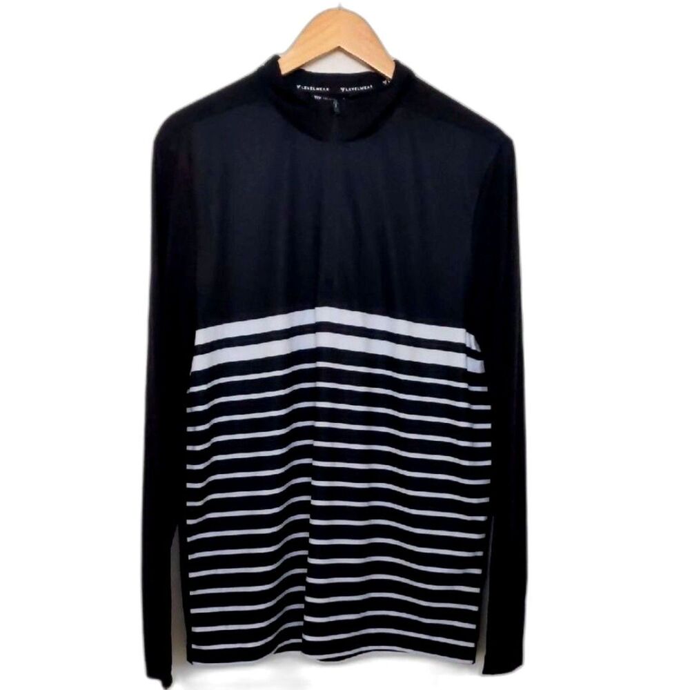 NEW Men's Levelwear Black and White Long Sleeve Athletic Shirt with Stripes M